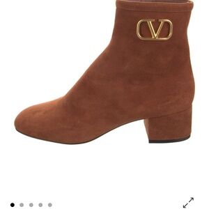 Valentino Women's Tan Ankle Booties with Gold Logo
